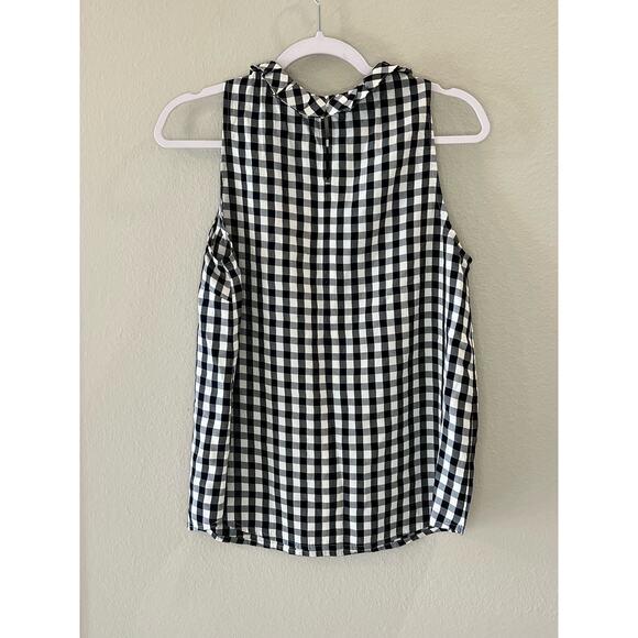 J. Crew Ruffleneck Top on Drapery Gingham Size Small Navy White - Picture 2 of 7